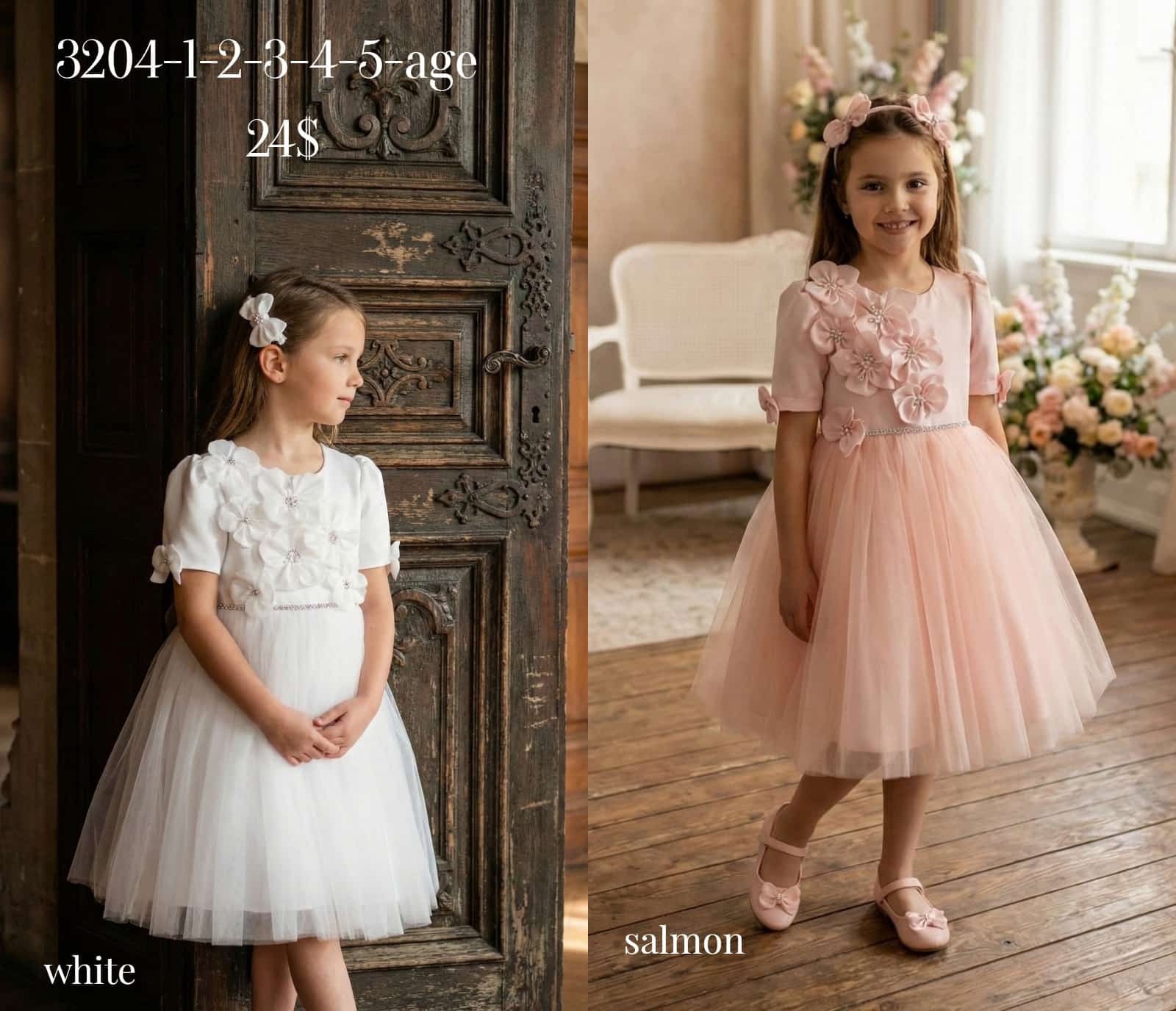 Liv Olivia Liv-3204 Rhinestone Floral Short Sleeve Girls Party Dress · White wholesale Boys