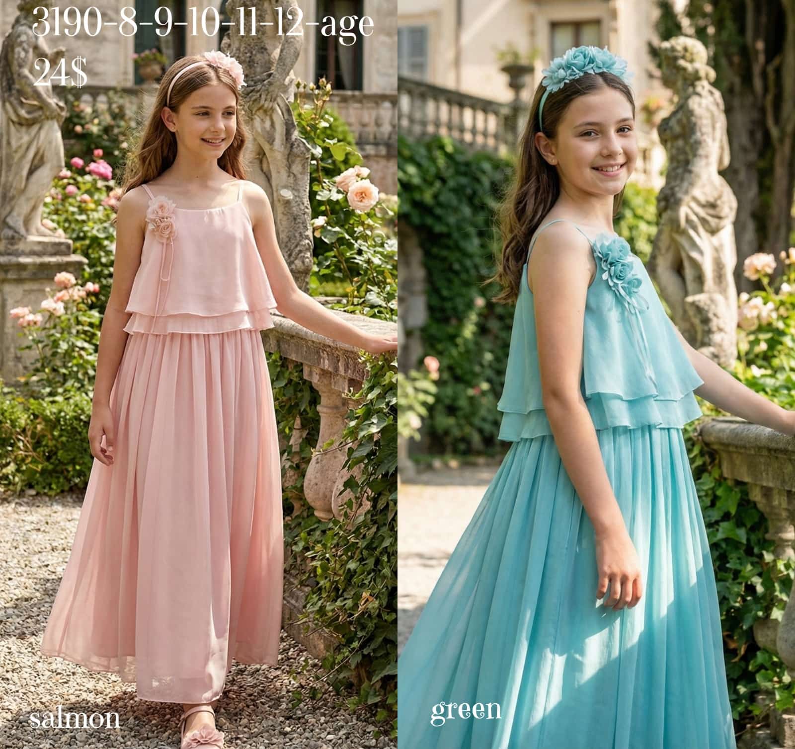 Liv Olivia Liv-3190 , Layered Chiffon Girls Party Dress · Salmon wholesale Girls