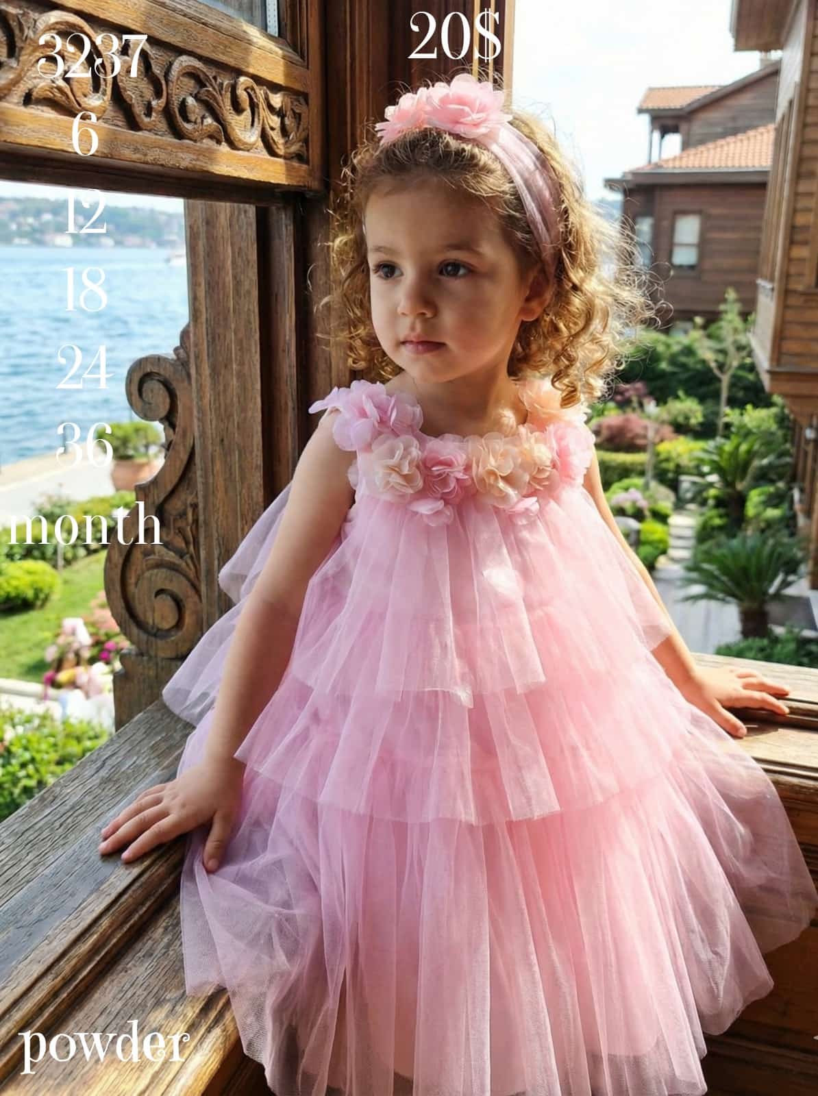 Liv Olivia Liv-3237 Tiered Tulle 3D Floral Powder Baby Dress · Powder pink wholesale Girls