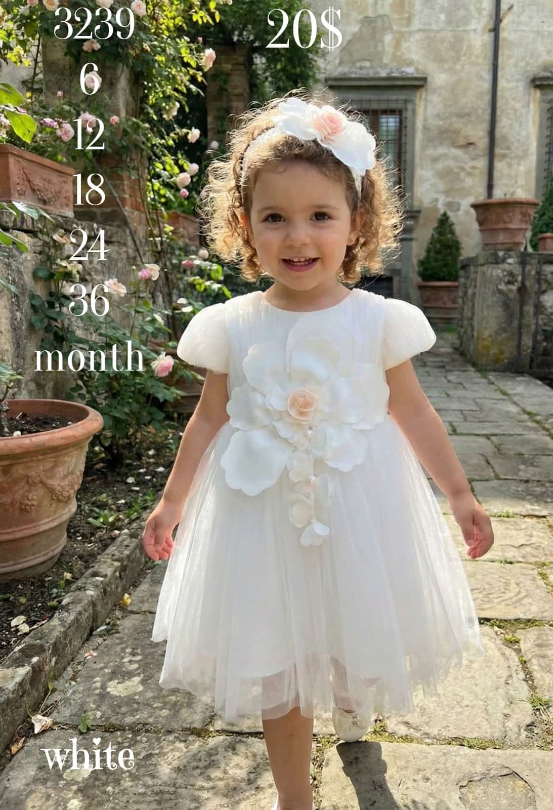 Liv Olivia Liv-3239 Statement 3D Floral White Baby Dress · White wholesale Girls
