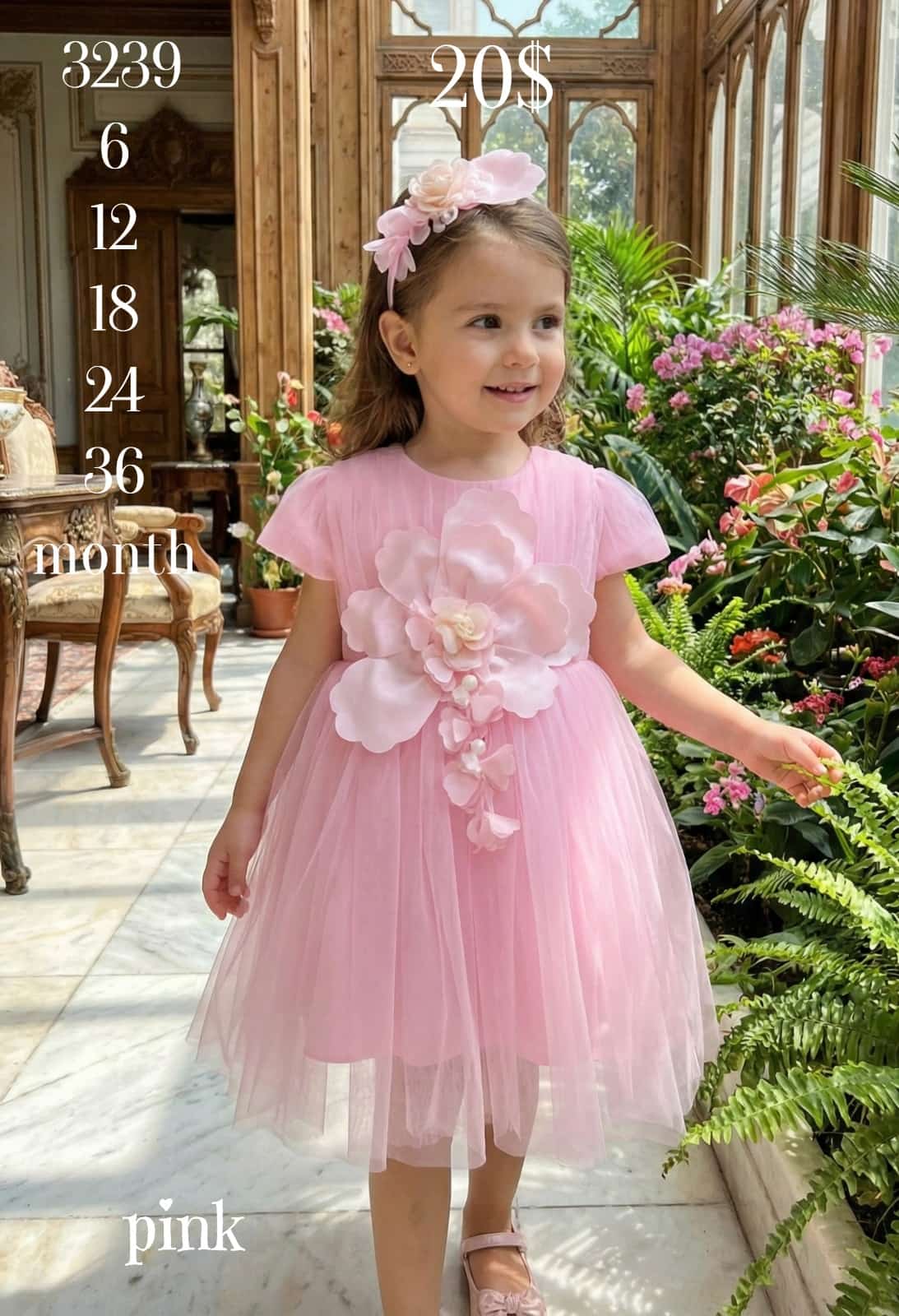 Liv Olivia Liv-3239 Statement 3D Floral Pink Baby Dress wholesale Girls
