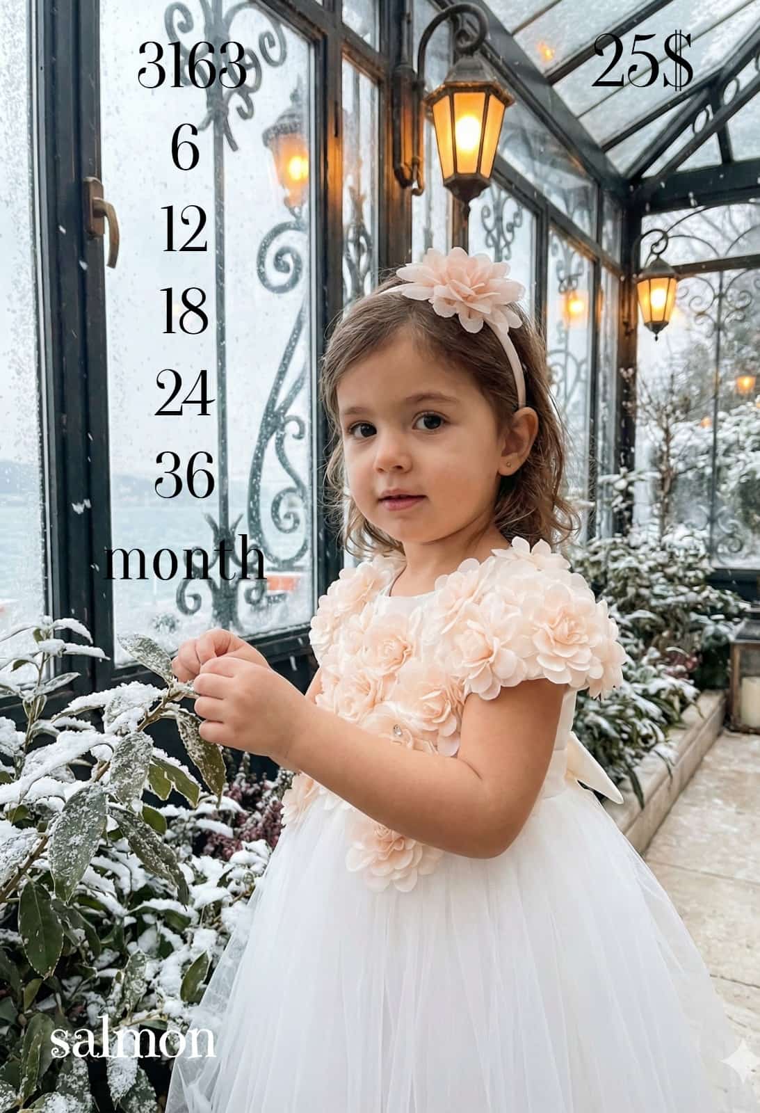 Liv Olivia Liv-3163 , Baby Girl Salmon Special Day Dress with 3D Flowers · Salmon wholesale Girls