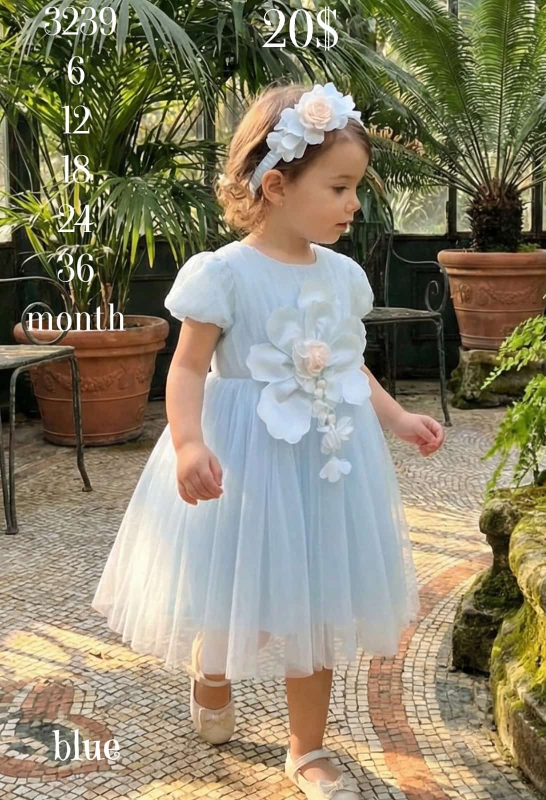 Liv Olivia Liv-3239 Grand Floral Tulle Blue Baby Dress · Light blue wholesale Girls