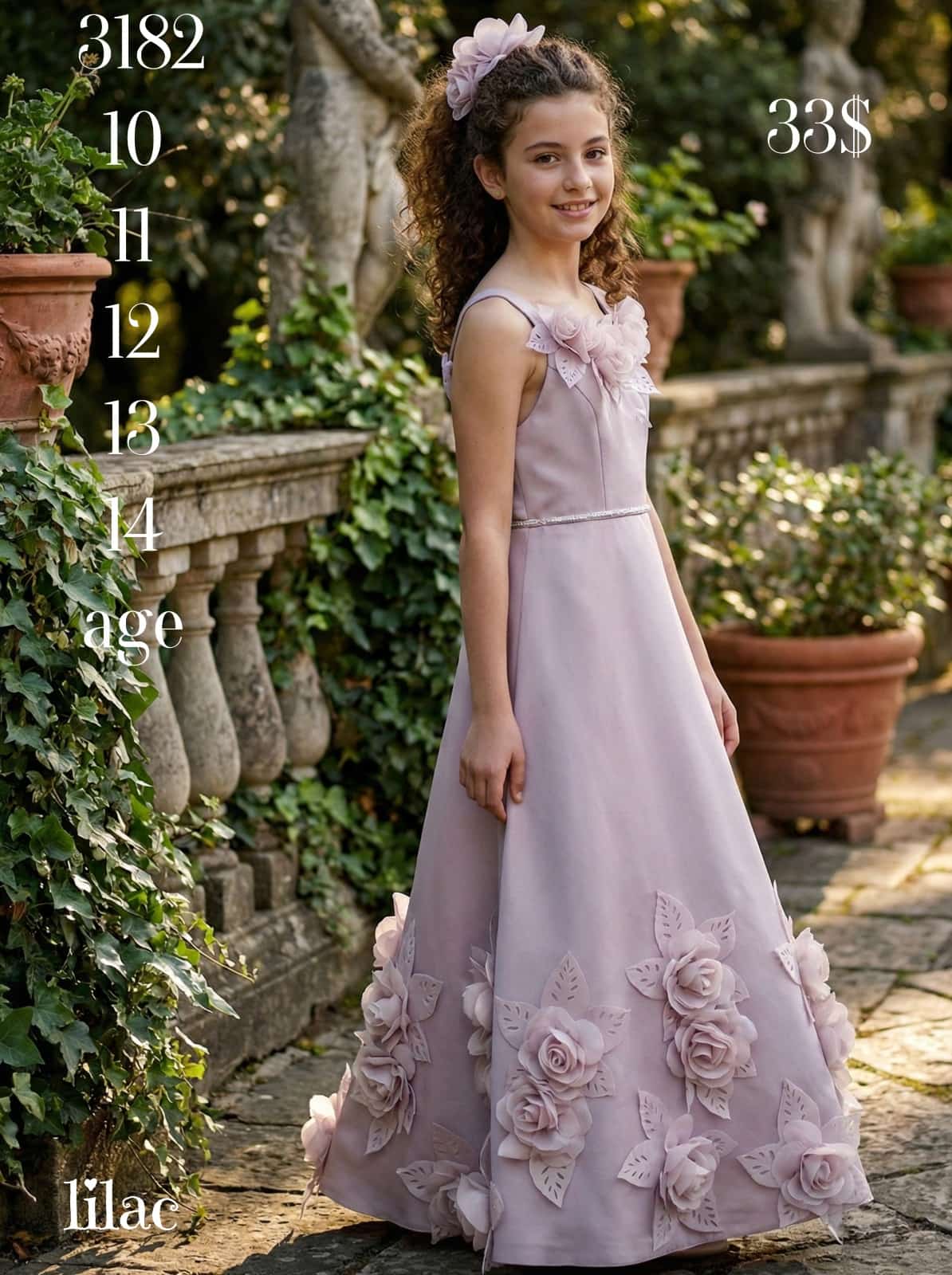 Liv Olivia Liv-3182 , White 3D Floral Special Occasion Dress for Girls · Lilac wholesale Girls