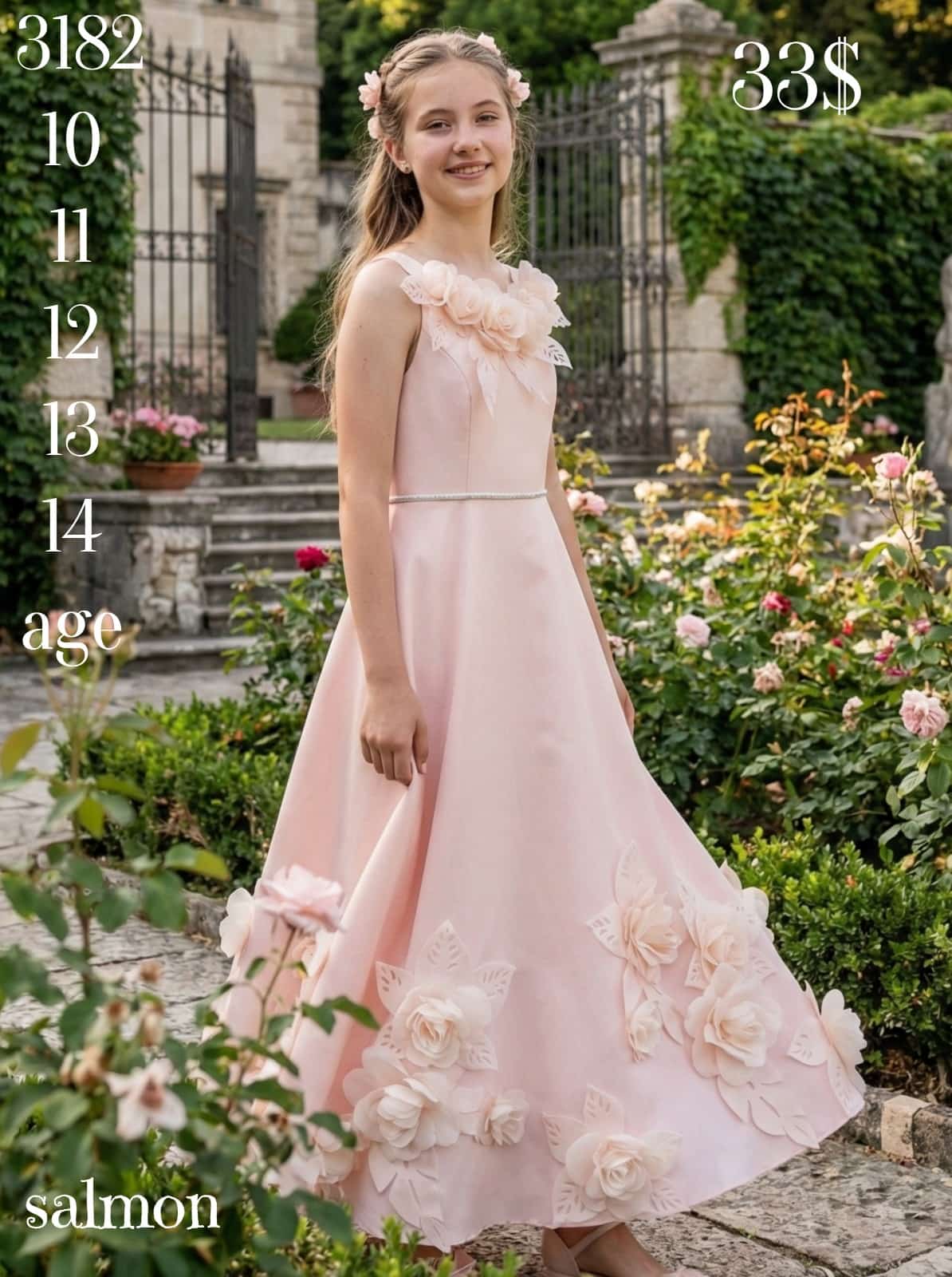 Liv Olivia Liv-3182 , Salmon Special Occasion Dress with Flowers for Girls · Salmon wholesale Girls