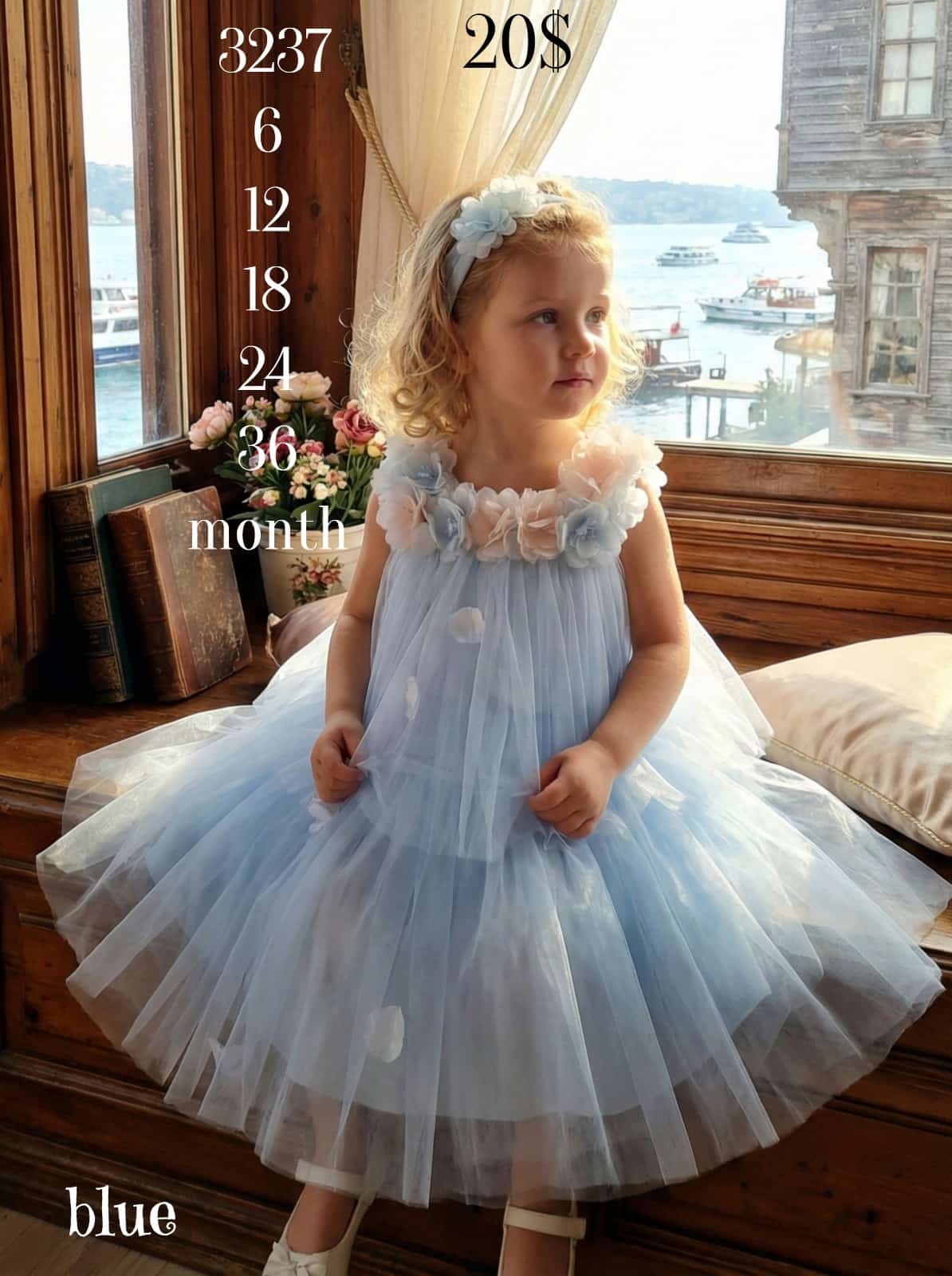 Liv Olivia Liv-3237 Tiered Tulle 3D Floral Blue Baby Dress · Light blue wholesale Girls