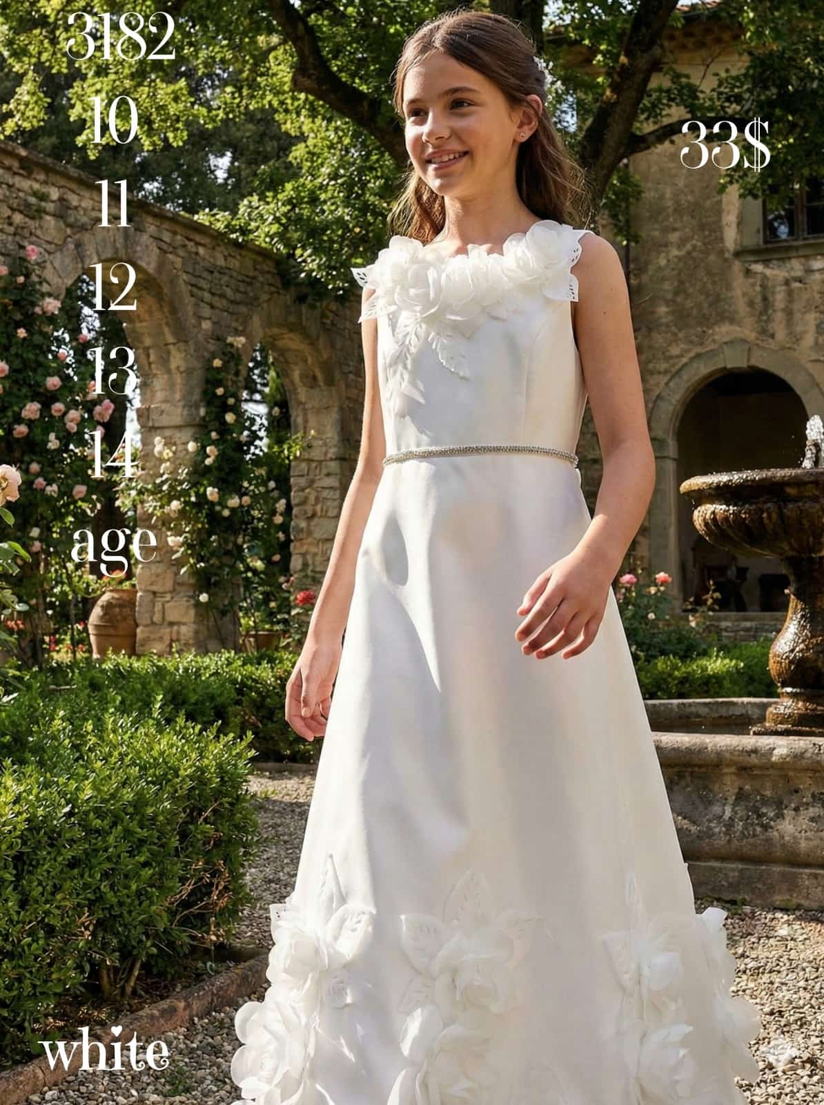 Liv Olivia Liv-3182 , White 3D Floral Special Occasion Dress for Girls · White wholesale Girls